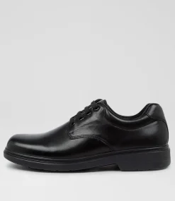 COLORADO Senior School Shoes-Roar Senior F Black Leather Lace Up Shoes