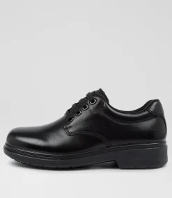 COLORADO Junior School Shoes-Roar Youth C Black Leather Lace Up Shoes