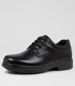 COLORADO Junior School Shoes-Roar Youth C Black Leather Lace Up Shoes