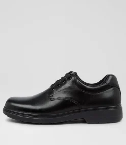 COLORADO Junior School Shoes-Roar Youth D Black Leather Lace Up Shoes