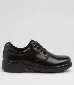 COLORADO Junior School Shoes-Roar Youth E Black Leather Lace Up Shoes