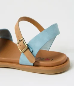 Women I LOVE BILLY Flats|Sandals-Rolucin Denim Tan Nubuck Pu Sandals