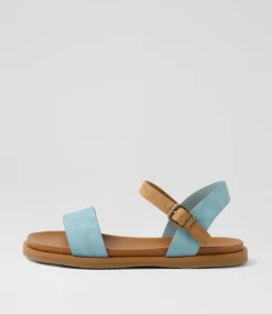 Women I LOVE BILLY Flats|Sandals-Rolucin Denim Tan Nubuck Pu Sandals