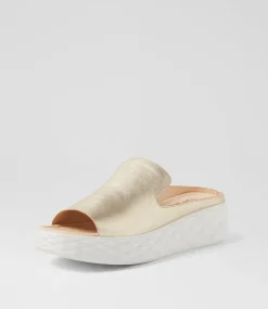 Women TOP END Sandals-Rosabel Pale Gold White Leather Sandals
