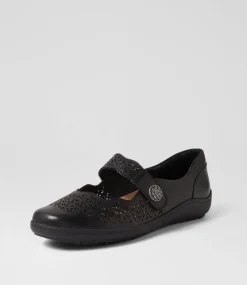 Women SUPERSOFT Comfort|Mary Janes-Rosez Black Leather Flat Shoes