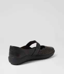 Women SUPERSOFT Comfort|Mary Janes-Rosez Black Leather Flat Shoes