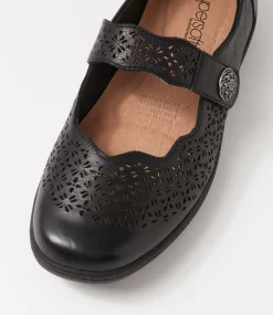 Women SUPERSOFT Comfort|Mary Janes-Rosez Black Leather Flat Shoes