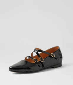 Women TOP END Flats-Sabecca Black Patent Leather Ballet Flats