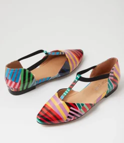 Women TOP END Flats-Saddie Black Stripe Multi Patent Leather Flat Shoes