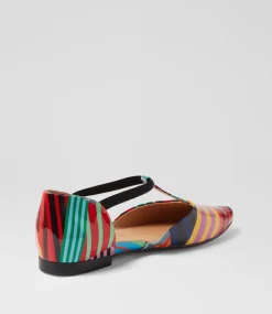 Women TOP END Flats-Saddie Black Stripe Multi Patent Leather Flat Shoes