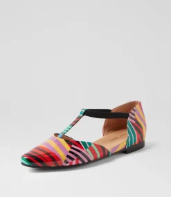 Women TOP END Flats-Saddie Black Stripe Multi Patent Leather Flat Shoes
