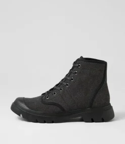 Women TOP END Boots-Sagar Black Canvas Ankle Boots