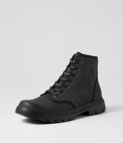 Women TOP END Boots-Sagar Black Canvas Ankle Boots
