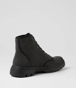 Women TOP END Boots-Sagar Black Canvas Ankle Boots