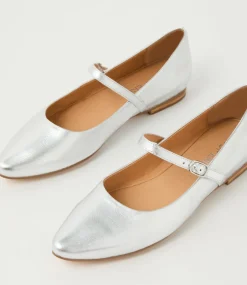 Women TOP END Flats-Sairo Silver Leather Ballet Flats