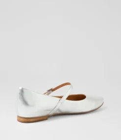 Women TOP END Flats-Sairo Silver Leather Ballet Flats