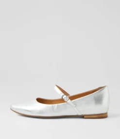 Women TOP END Flats-Sairo Silver Leather Ballet Flats