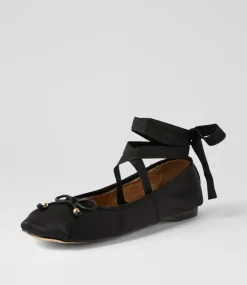 Women I LOVE BILLY Flats-Salina Black Satin Flat Shoes
