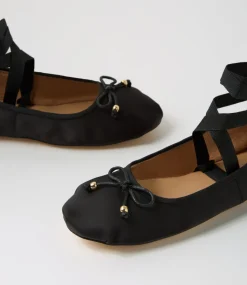 Women I LOVE BILLY Flats-Salina Black Satin Flat Shoes