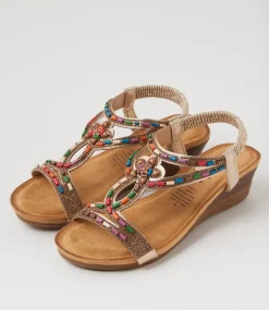 Women I LOVE BILLY Heels|Sandals-Sandy Pale Gold Multi Sandals