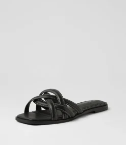 Women DIANA FERRARI Flats|Sandals-Santia Black Leather Sandals