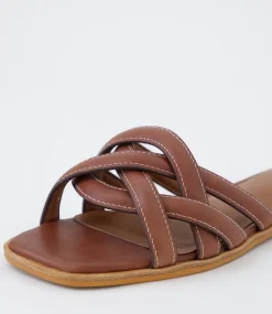 Women DIANA FERRARI Flats|Sandals-Santia Walnut Leather Sandals
