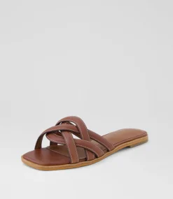 Women DIANA FERRARI Flats|Sandals-Santia Walnut Leather Sandals