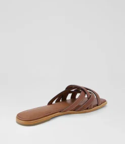 Women DIANA FERRARI Flats|Sandals-Santia Walnut Leather Sandals