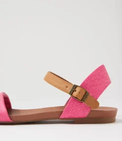 Women I LOVE BILLY Flats|Sandals-Saratoga Pink Denim Tan Sandals