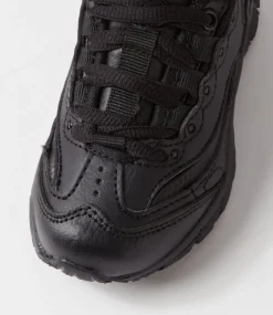LYNX Sport School Shoes|Junior School Shoes-Scoot Jnr E Lace Black Leather Sneakers