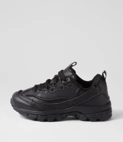 LYNX Sport School Shoes|Junior School Shoes-Scoot Jnr E Lace Black Leather Sneakers