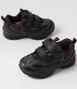 LYNX Sport School Shoes|Junior School Shoes-Scoot Jnr E Vel Black Leather Sneakers