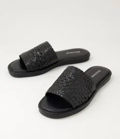 Women DIANA FERRARI Flats|Sandals-Selica Black Leather Sandals