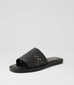 Women DIANA FERRARI Flats|Sandals-Selica Black Leather Sandals
