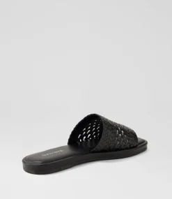 Women DIANA FERRARI Flats|Sandals-Selica Black Leather Sandals