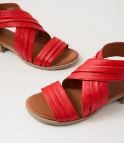 Women DIANA FERRARI Flats|Sandals-Selino Red Leather Sandals