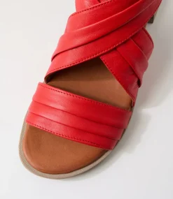 Women DIANA FERRARI Flats|Sandals-Selino Red Leather Sandals