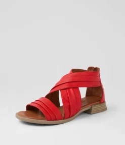 Women DIANA FERRARI Flats|Sandals-Selino Red Leather Sandals