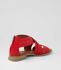 Women DIANA FERRARI Flats|Sandals-Selino Red Leather Sandals