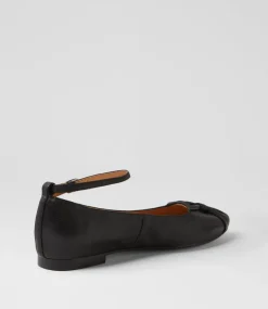 Women TOP END Flats-Sella Black Leather Ballet Flats