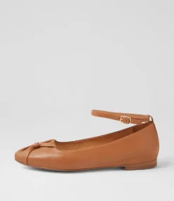 Women TOP END Flats-Sella Dark Tan Leather Ballet Flats