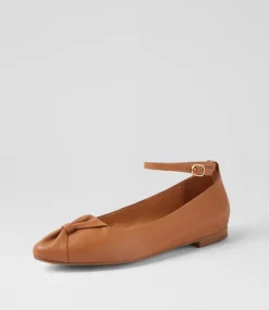 Women TOP END Flats-Sella Dark Tan Leather Ballet Flats
