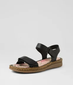 Women COLORADO Comfort|Flats-Selly Black Leather Sandals