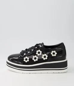 Women TOP END Sneakers-Sereno Black White Patent Multi Sneakers