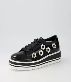 Women TOP END Sneakers-Sereno Black White Patent Multi Sneakers