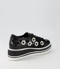 Women TOP END Sneakers-Sereno Black White Patent Multi Sneakers