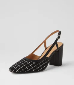 Women DIANA FERRARI Heels-Shadie Black Tweed Fabric Leather Heels
