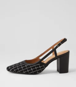 Women DIANA FERRARI Heels-Shadie Black Tweed Fabric Leather Heels