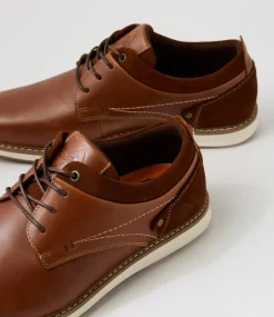COLORADO Casuals-Shaggy Cognac Leather Lace Up Flats