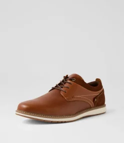 COLORADO Casuals-Shaggy Cognac Leather Lace Up Flats